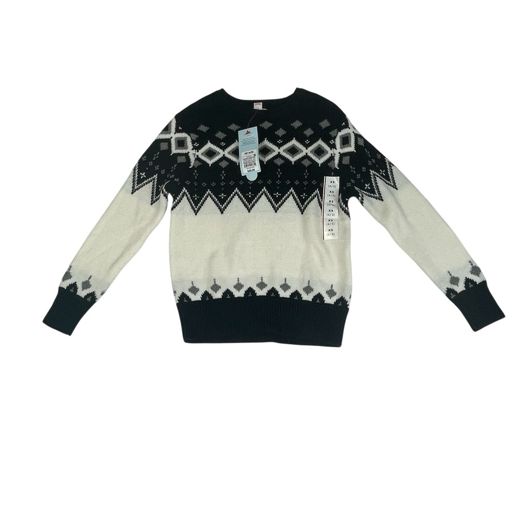 Cat & Jack Fair Isle Cotton Blend Sweater Kids XS 4-5  / NWT/ Black and white